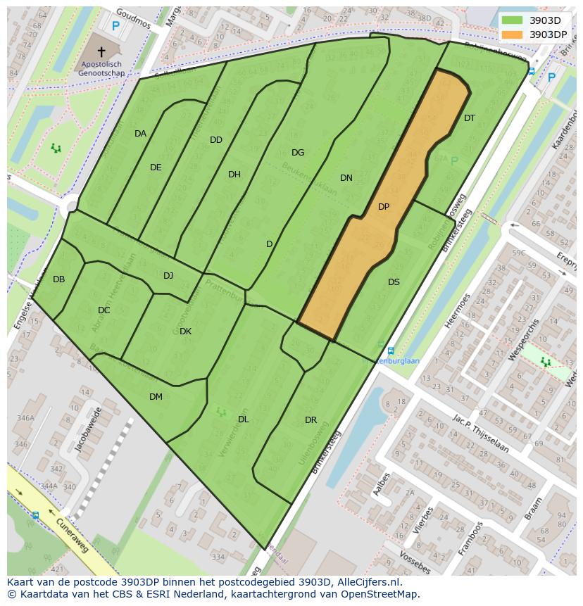 Afbeelding van het postcodegebied 3903 DP op de kaart.