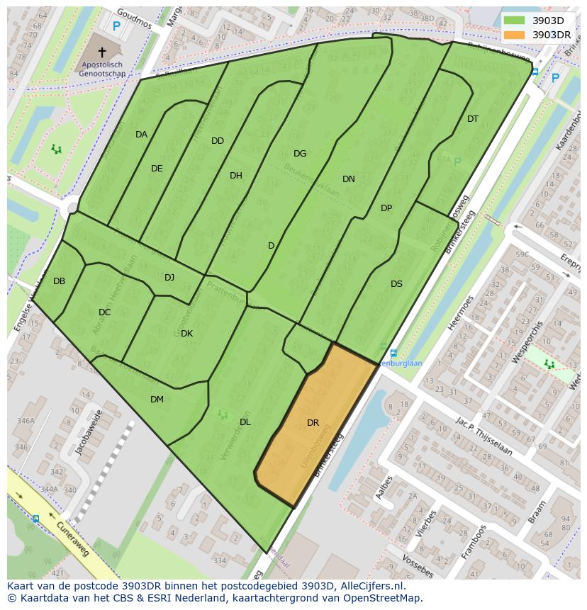 Afbeelding van het postcodegebied 3903 DR op de kaart.