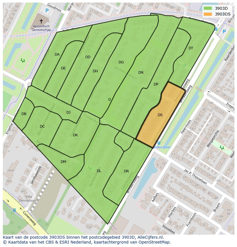 Afbeelding van het postcodegebied 3903 DS op de kaart.