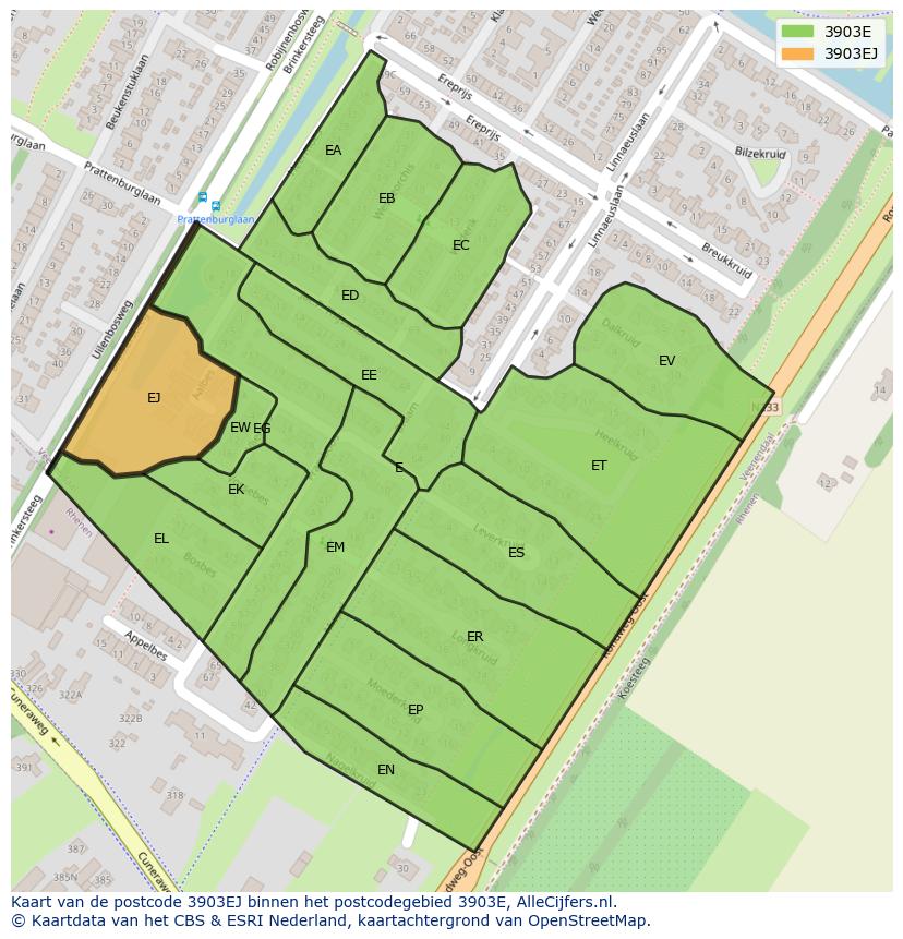 Afbeelding van het postcodegebied 3903 EJ op de kaart.