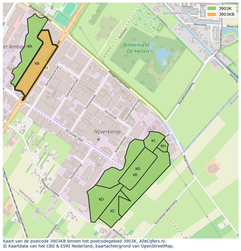 Afbeelding van het postcodegebied 3903 KB op de kaart.