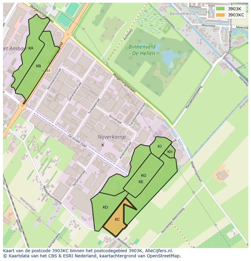 Afbeelding van het postcodegebied 3903 KC op de kaart.