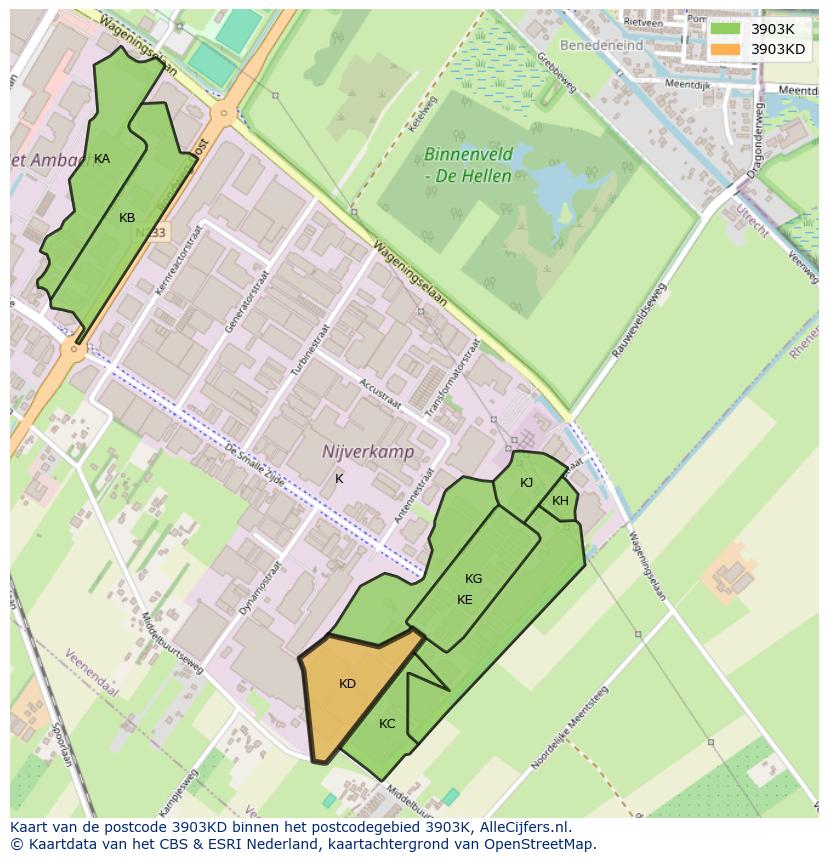Afbeelding van het postcodegebied 3903 KD op de kaart.