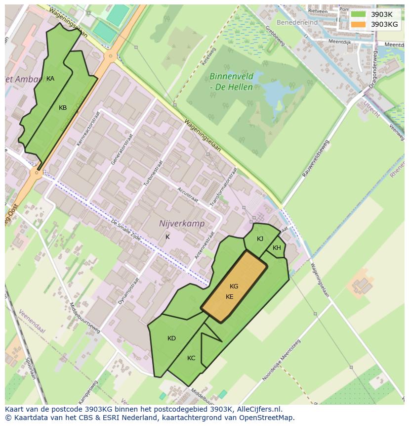 Afbeelding van het postcodegebied 3903 KG op de kaart.
