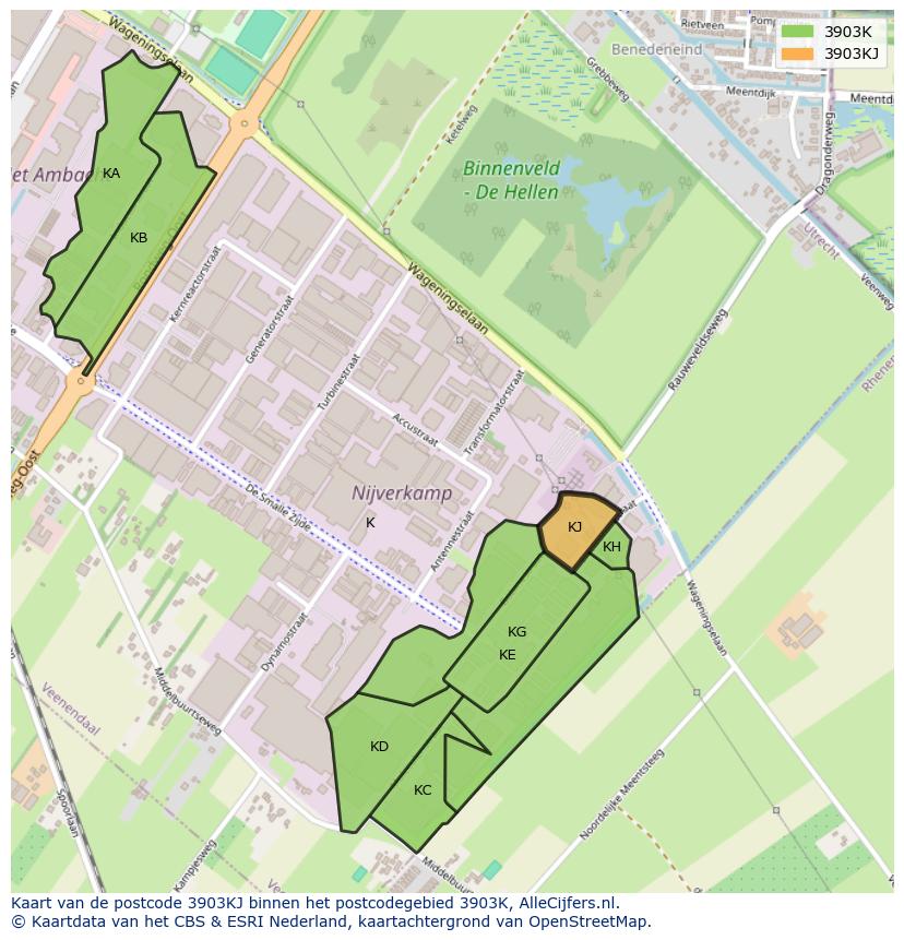 Afbeelding van het postcodegebied 3903 KJ op de kaart.