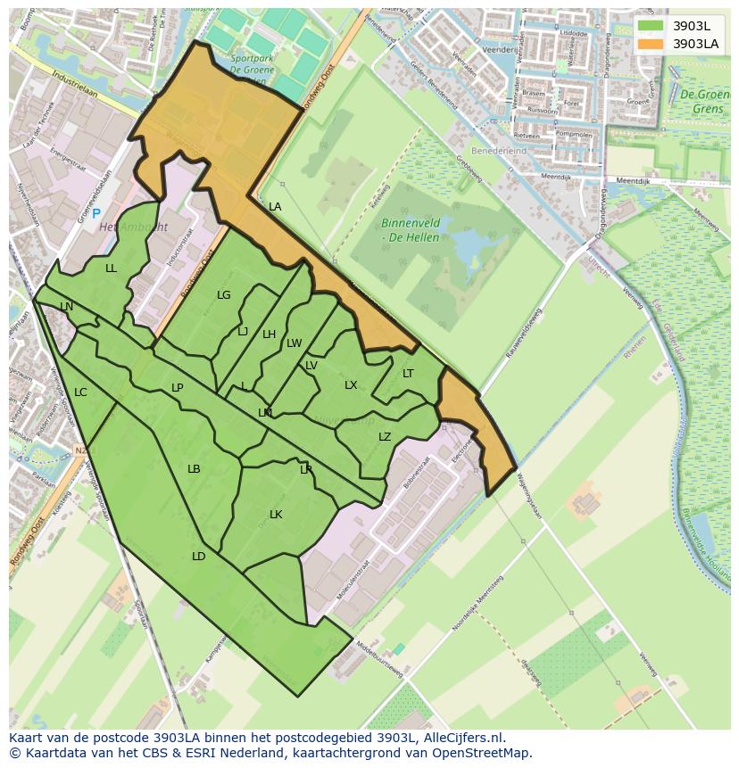 Afbeelding van het postcodegebied 3903 LA op de kaart.