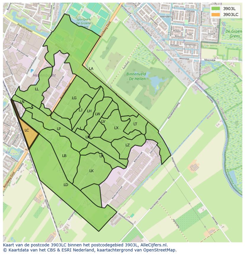 Afbeelding van het postcodegebied 3903 LC op de kaart.
