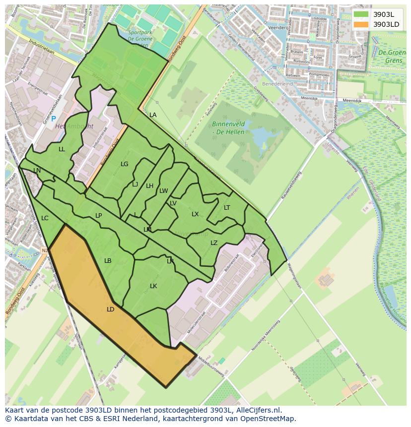 Afbeelding van het postcodegebied 3903 LD op de kaart.