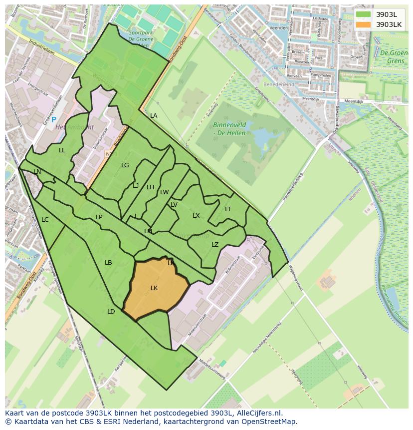 Afbeelding van het postcodegebied 3903 LK op de kaart.