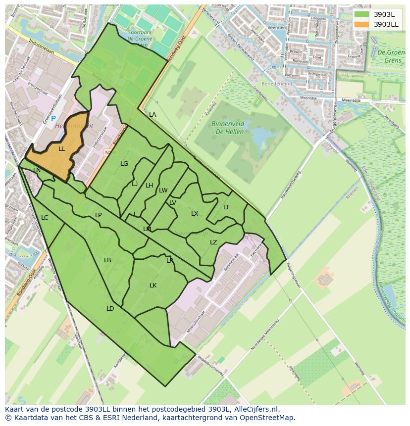 Afbeelding van het postcodegebied 3903 LL op de kaart.