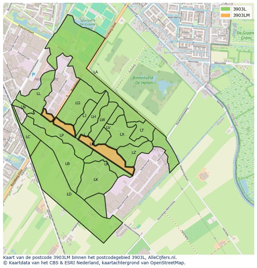 Afbeelding van het postcodegebied 3903 LM op de kaart.
