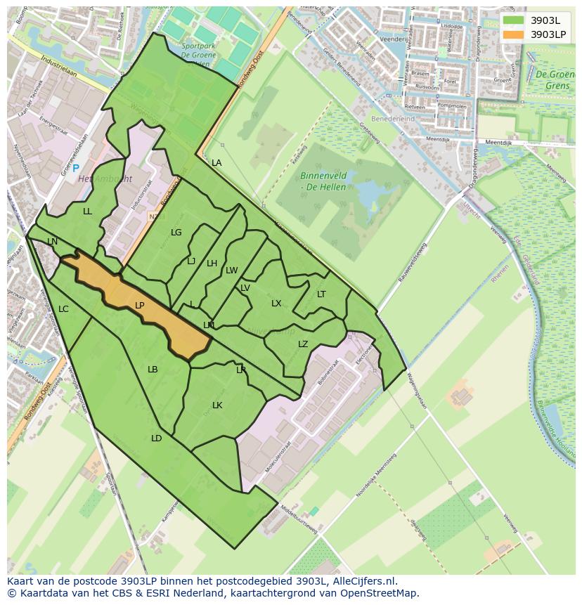 Afbeelding van het postcodegebied 3903 LP op de kaart.