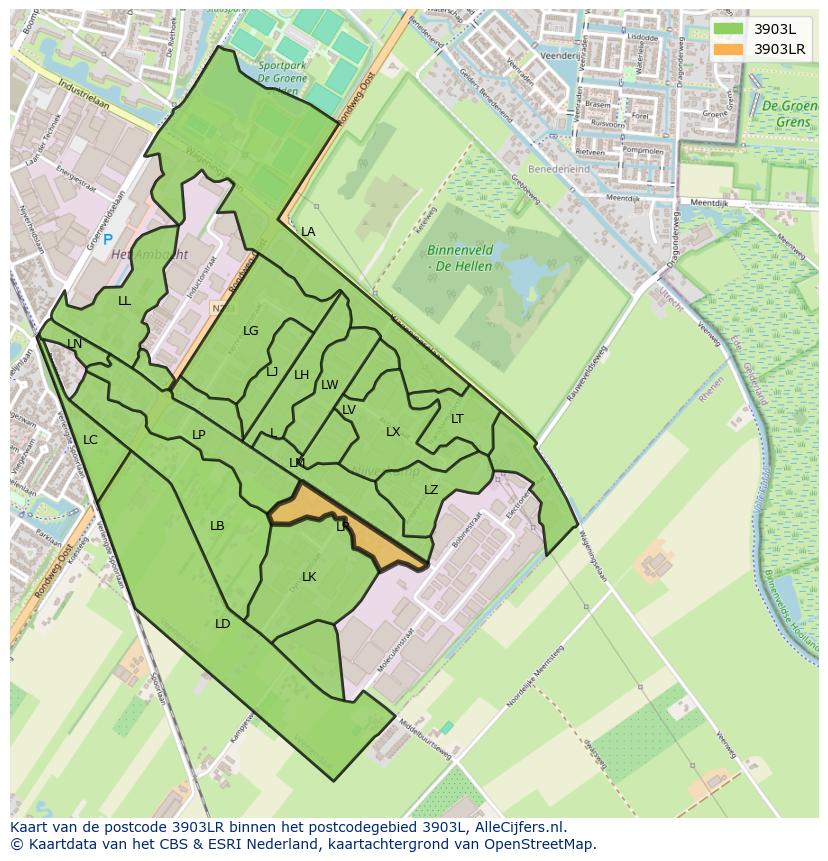 Afbeelding van het postcodegebied 3903 LR op de kaart.