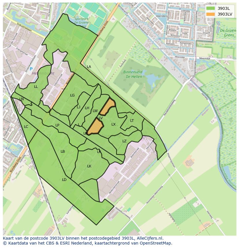Afbeelding van het postcodegebied 3903 LV op de kaart.