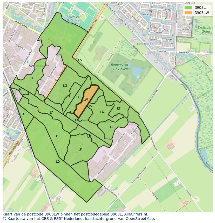 Afbeelding van het postcodegebied 3903 LW op de kaart.