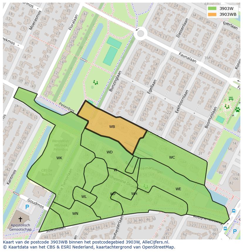 Afbeelding van het postcodegebied 3903 WB op de kaart.