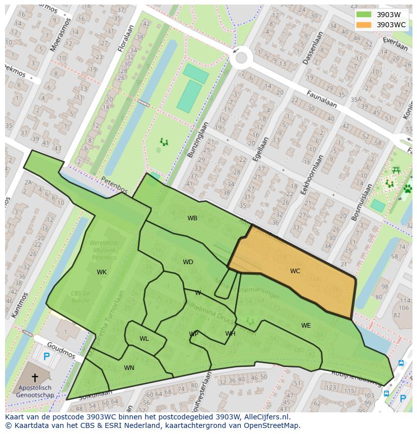 Afbeelding van het postcodegebied 3903 WC op de kaart.