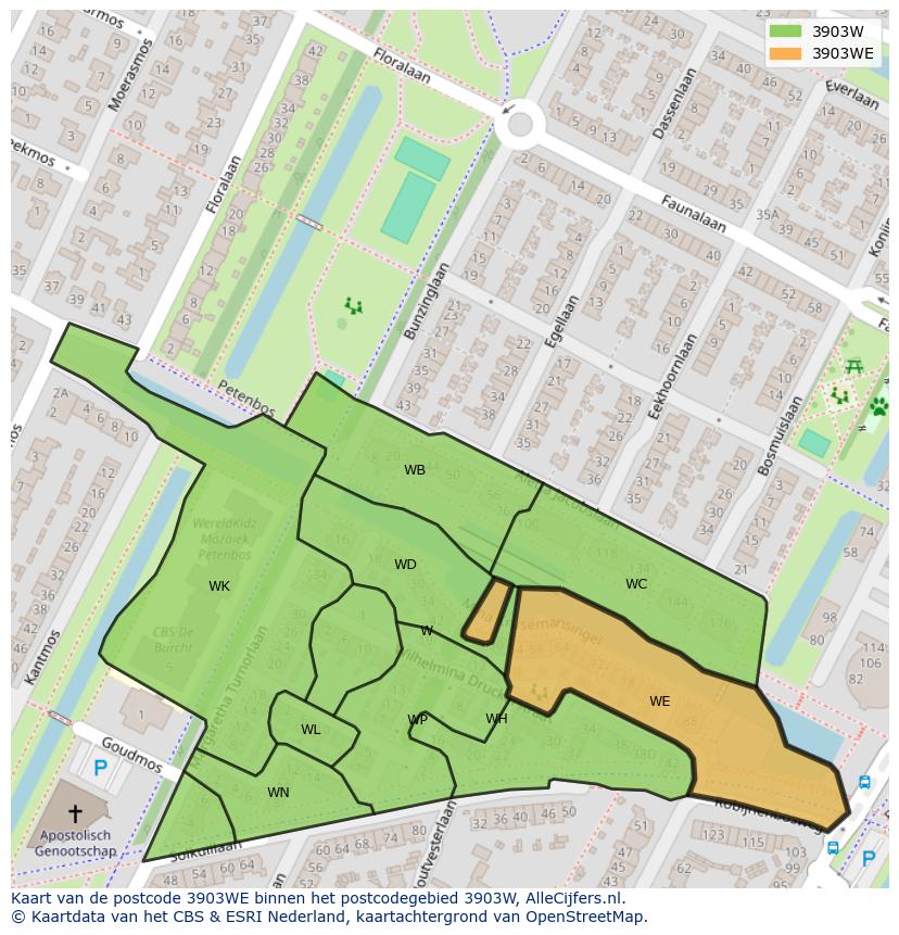Afbeelding van het postcodegebied 3903 WE op de kaart.