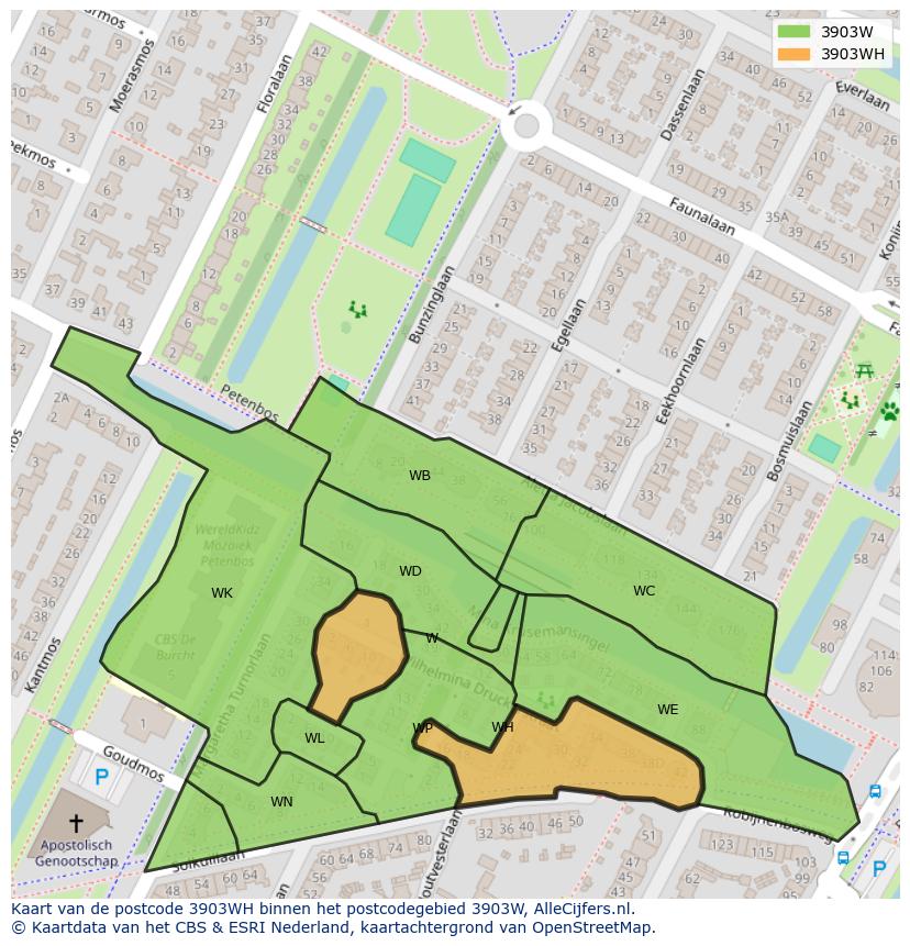 Afbeelding van het postcodegebied 3903 WH op de kaart.