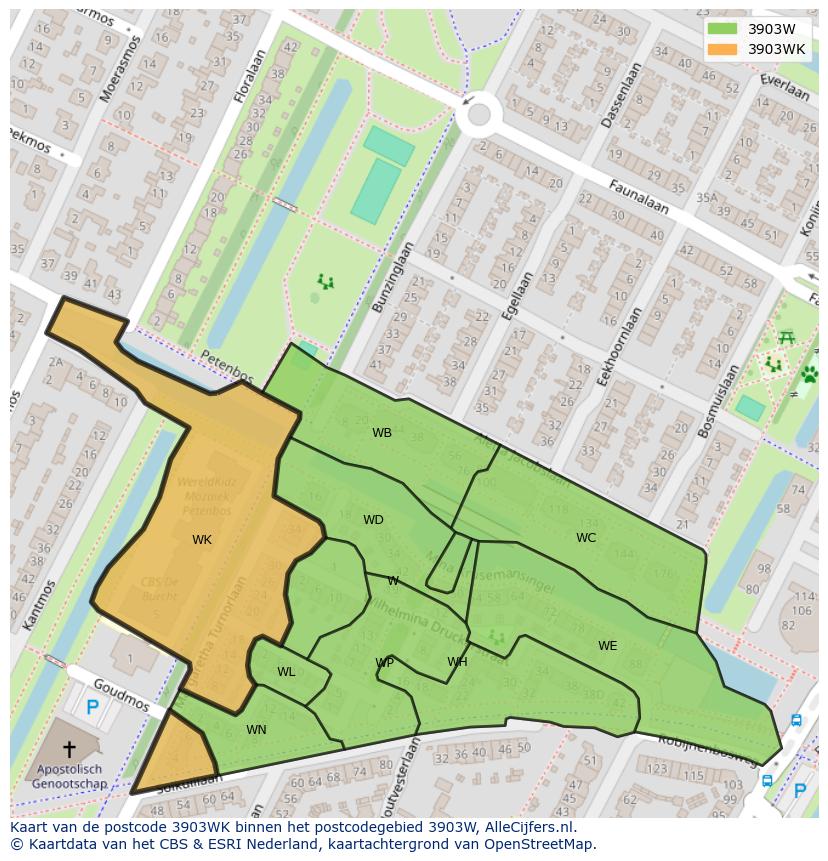Afbeelding van het postcodegebied 3903 WK op de kaart.