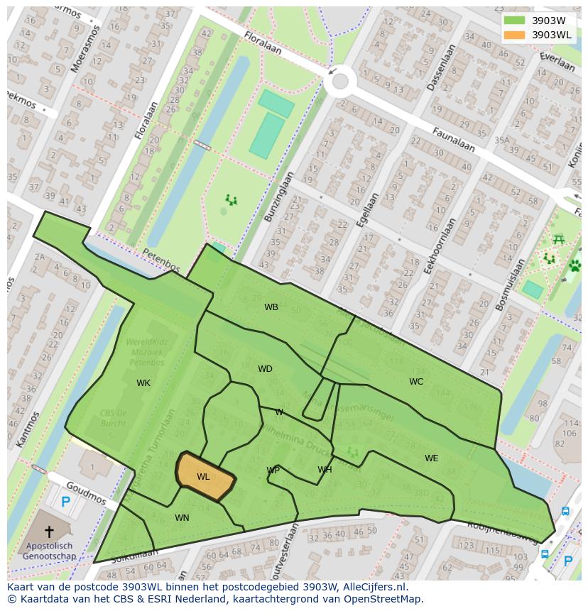 Afbeelding van het postcodegebied 3903 WL op de kaart.