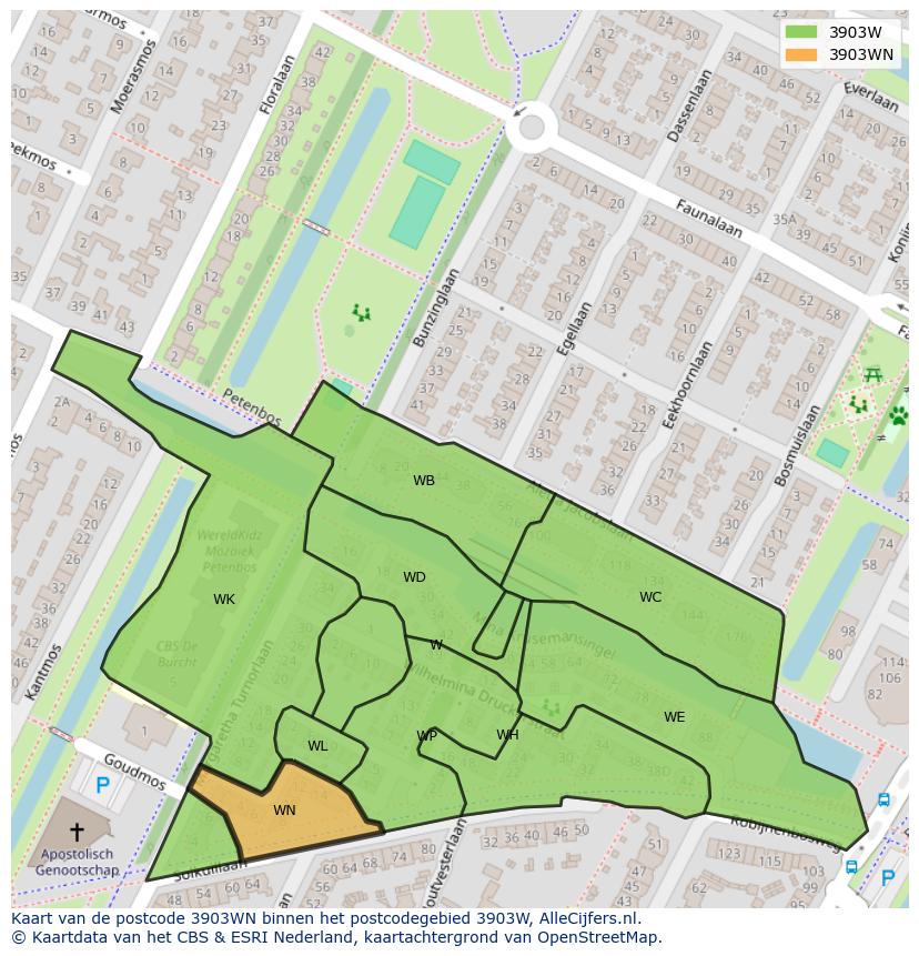 Afbeelding van het postcodegebied 3903 WN op de kaart.