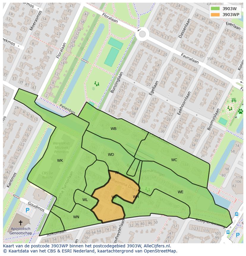 Afbeelding van het postcodegebied 3903 WP op de kaart.