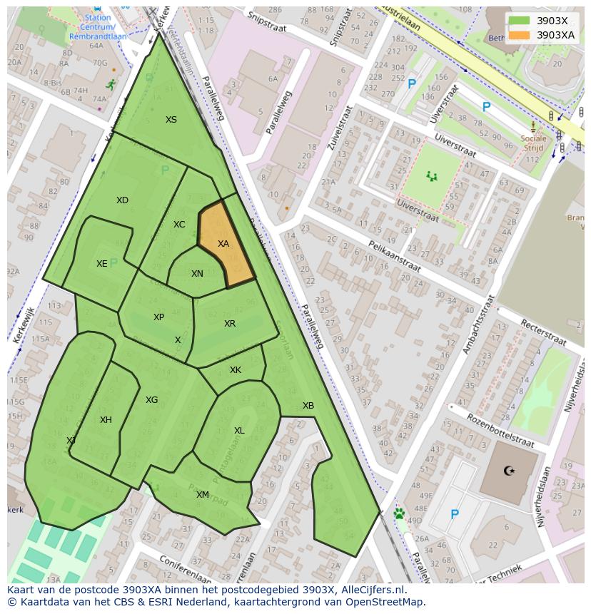 Afbeelding van het postcodegebied 3903 XA op de kaart.