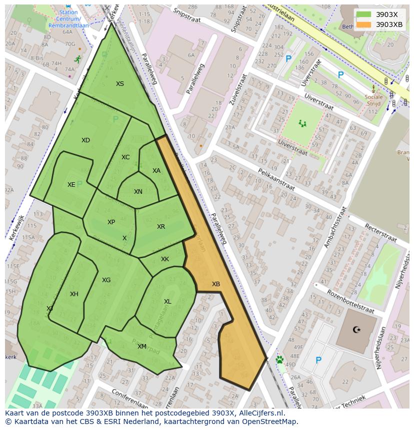 Afbeelding van het postcodegebied 3903 XB op de kaart.