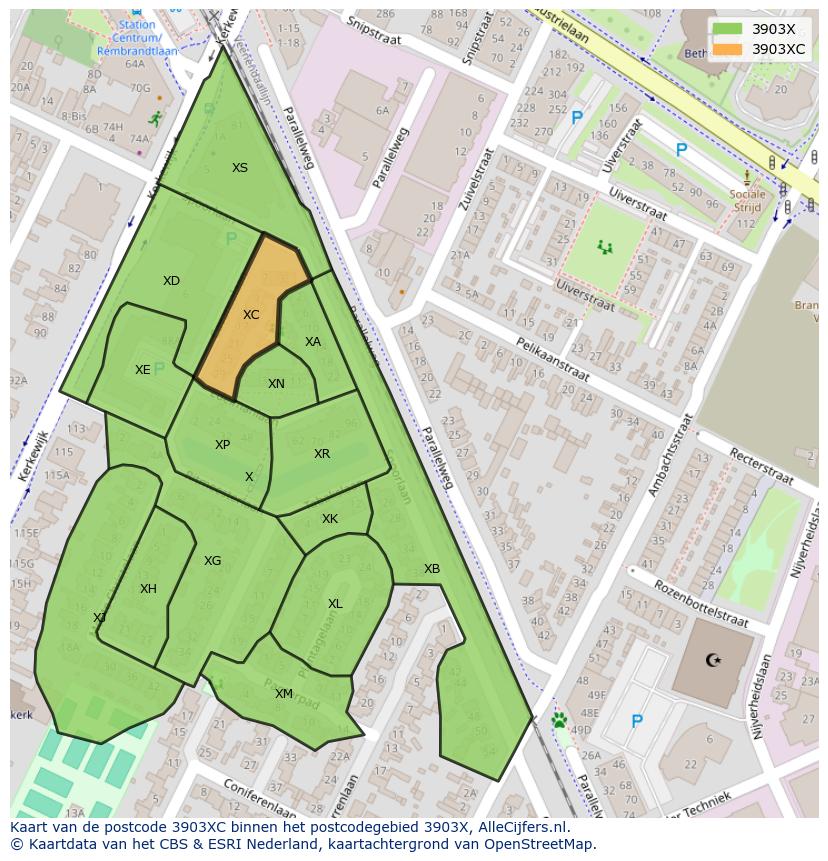 Afbeelding van het postcodegebied 3903 XC op de kaart.
