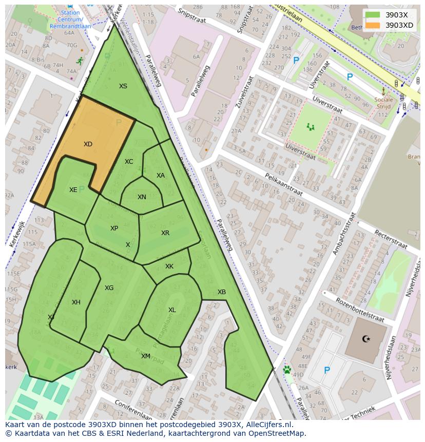 Afbeelding van het postcodegebied 3903 XD op de kaart.