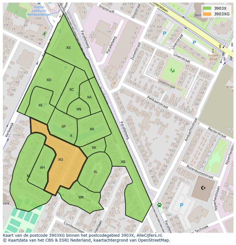 Afbeelding van het postcodegebied 3903 XG op de kaart.
