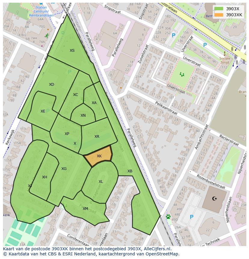 Afbeelding van het postcodegebied 3903 XK op de kaart.