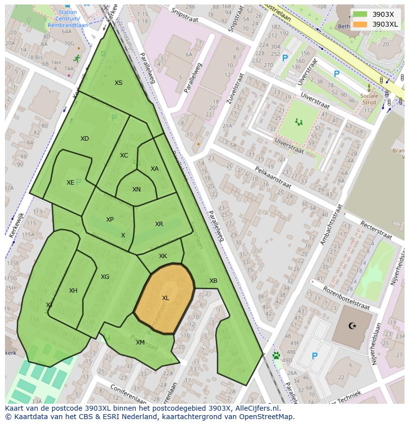 Afbeelding van het postcodegebied 3903 XL op de kaart.