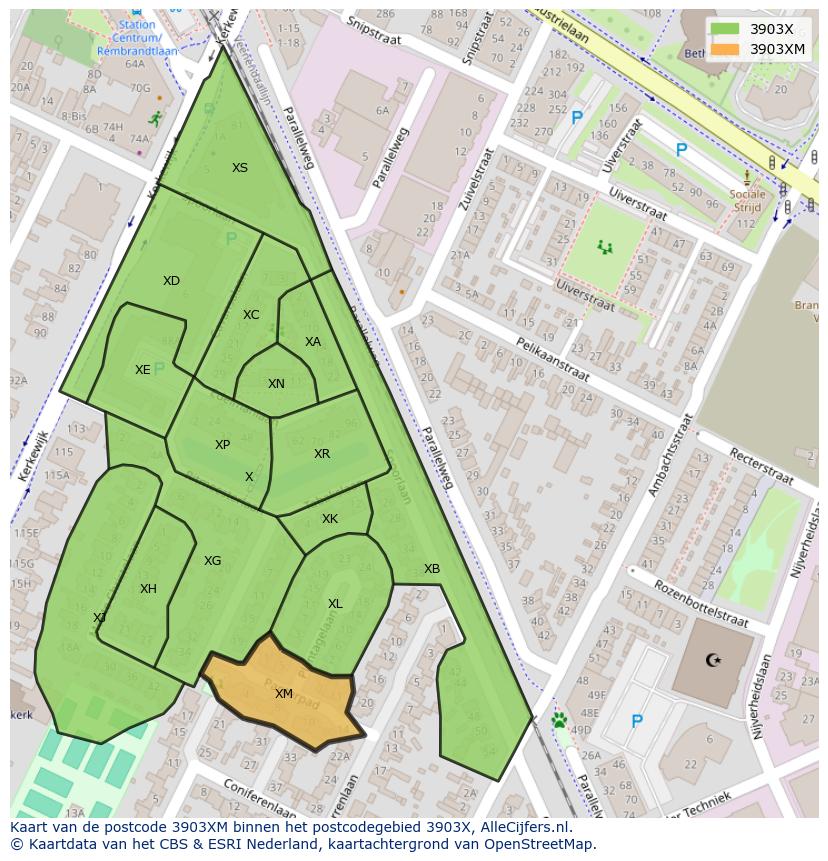 Afbeelding van het postcodegebied 3903 XM op de kaart.