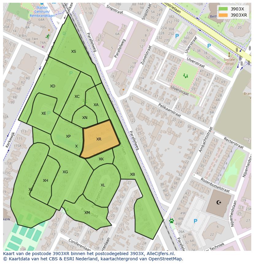 Afbeelding van het postcodegebied 3903 XR op de kaart.
