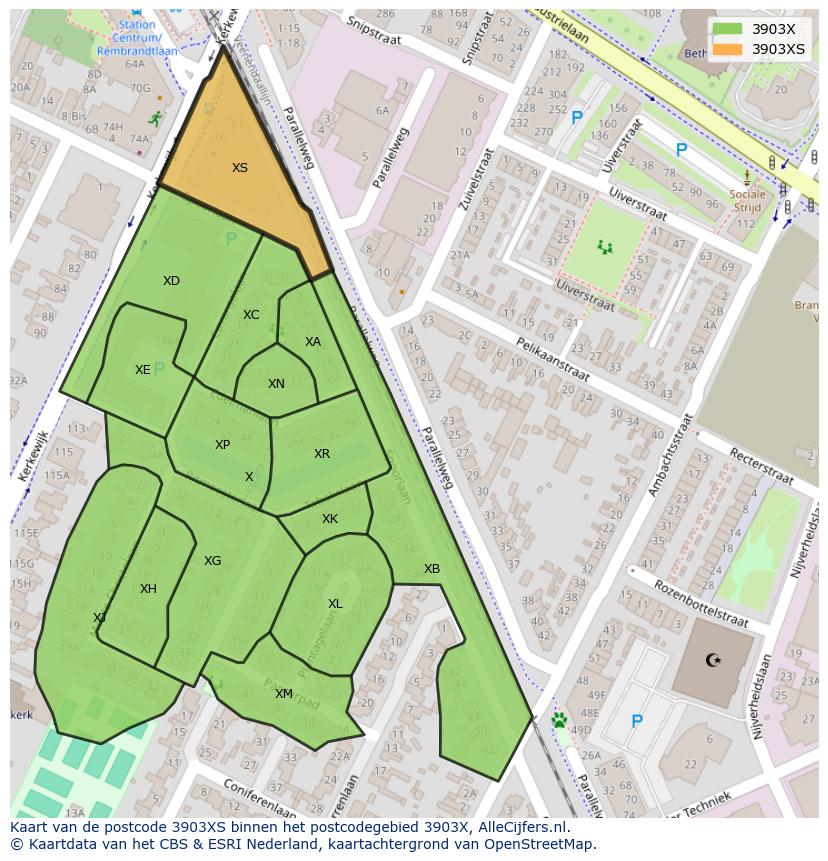 Afbeelding van het postcodegebied 3903 XS op de kaart.