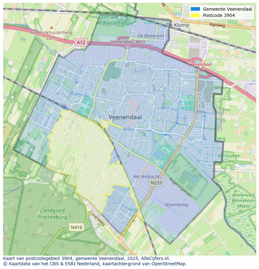 Afbeelding van het postcodegebied 3904 op de kaart.