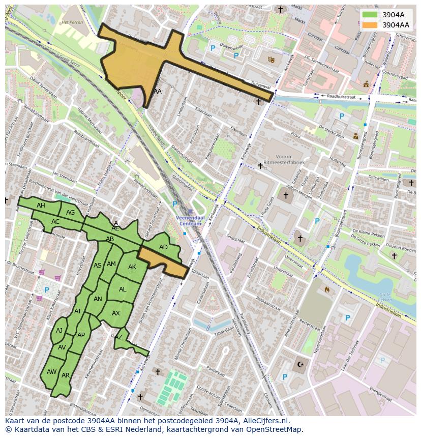Afbeelding van het postcodegebied 3904 AA op de kaart.