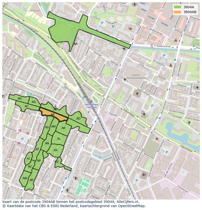Afbeelding van het postcodegebied 3904 AB op de kaart.