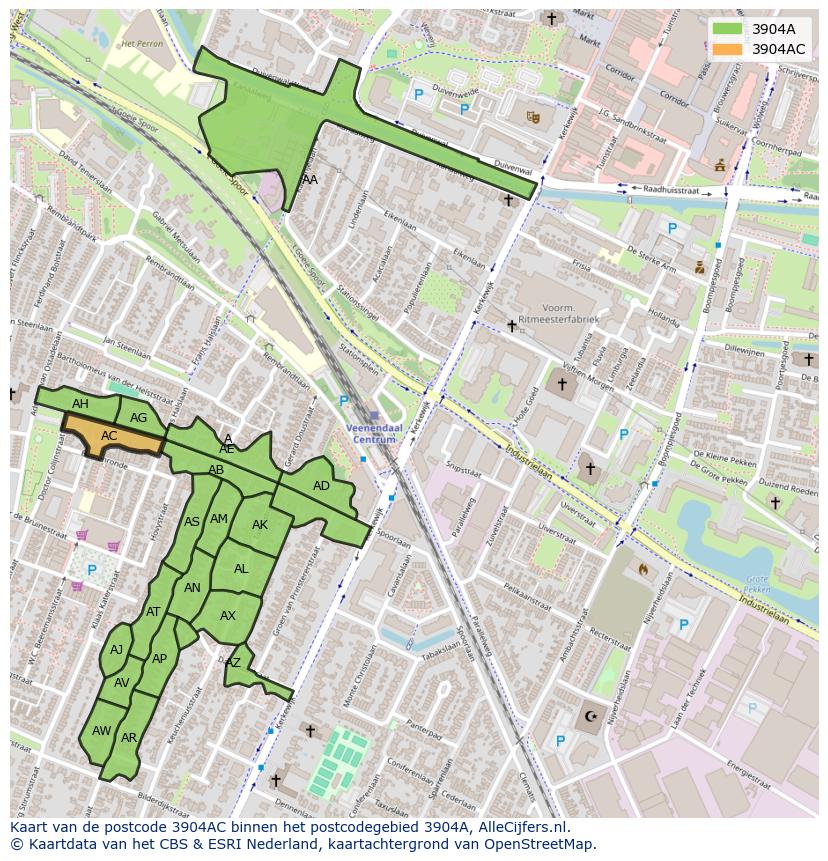 Afbeelding van het postcodegebied 3904 AC op de kaart.