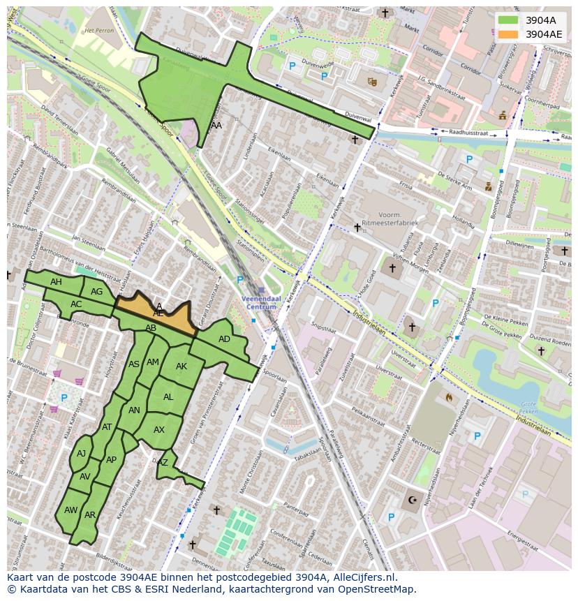Afbeelding van het postcodegebied 3904 AE op de kaart.