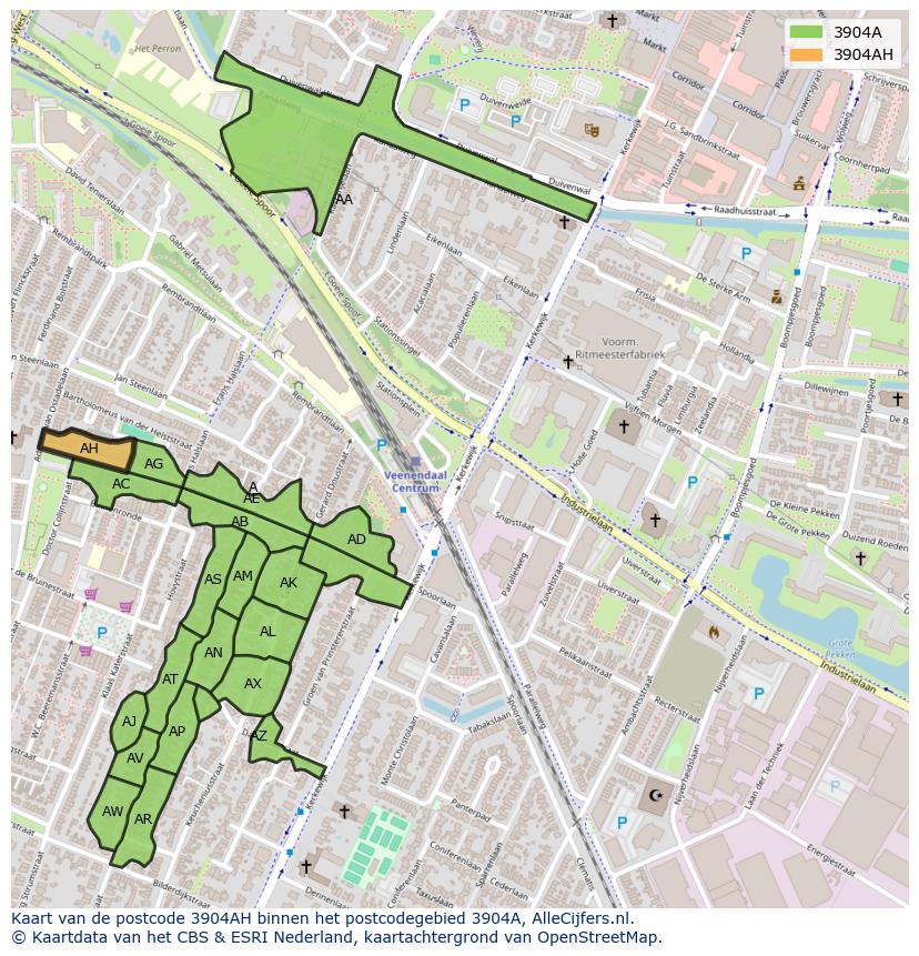 Afbeelding van het postcodegebied 3904 AH op de kaart.