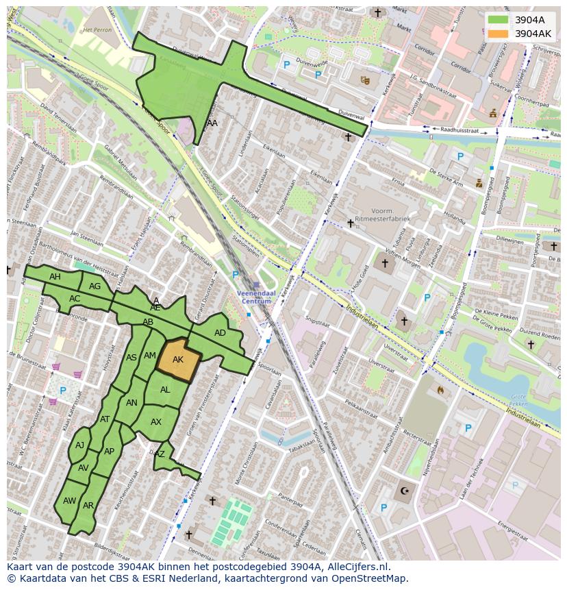 Afbeelding van het postcodegebied 3904 AK op de kaart.