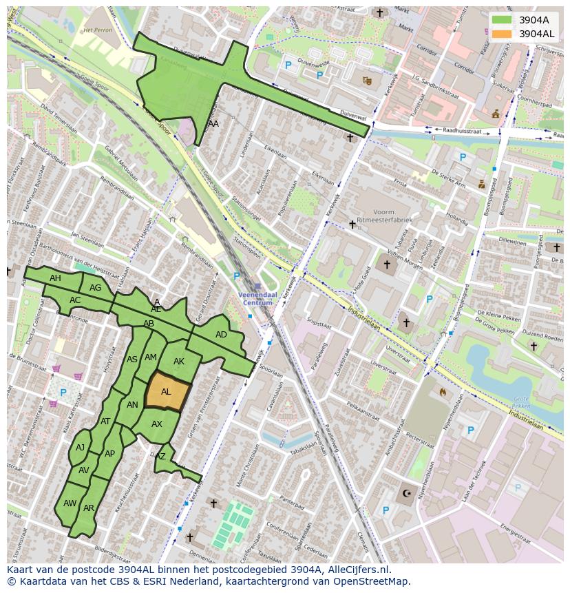 Afbeelding van het postcodegebied 3904 AL op de kaart.