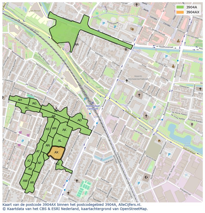 Afbeelding van het postcodegebied 3904 AX op de kaart.