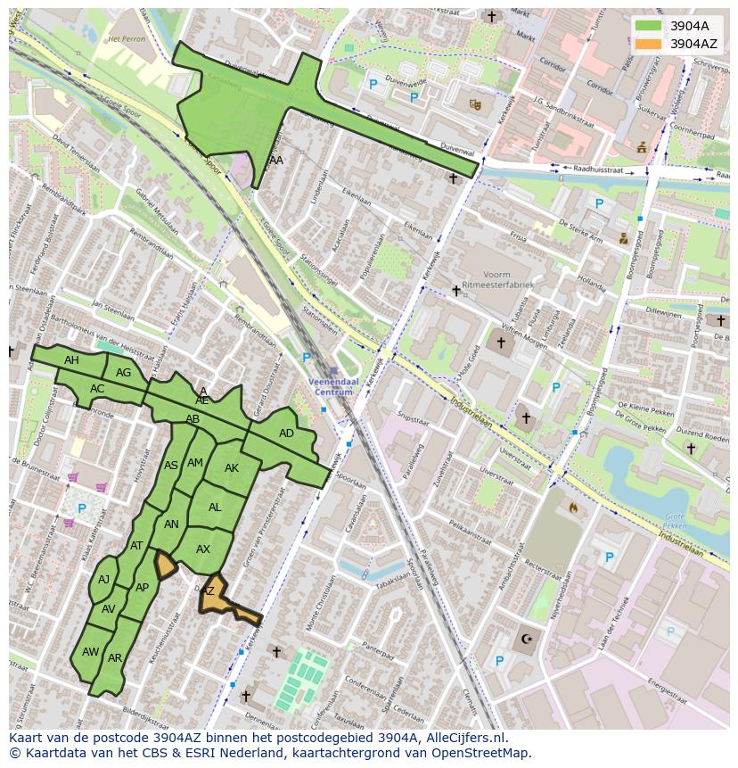 Afbeelding van het postcodegebied 3904 AZ op de kaart.