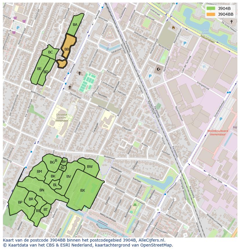 Afbeelding van het postcodegebied 3904 BB op de kaart.