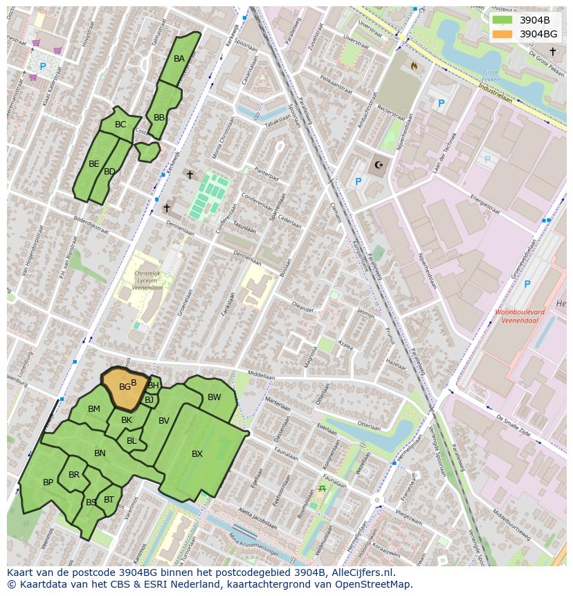 Afbeelding van het postcodegebied 3904 BG op de kaart.