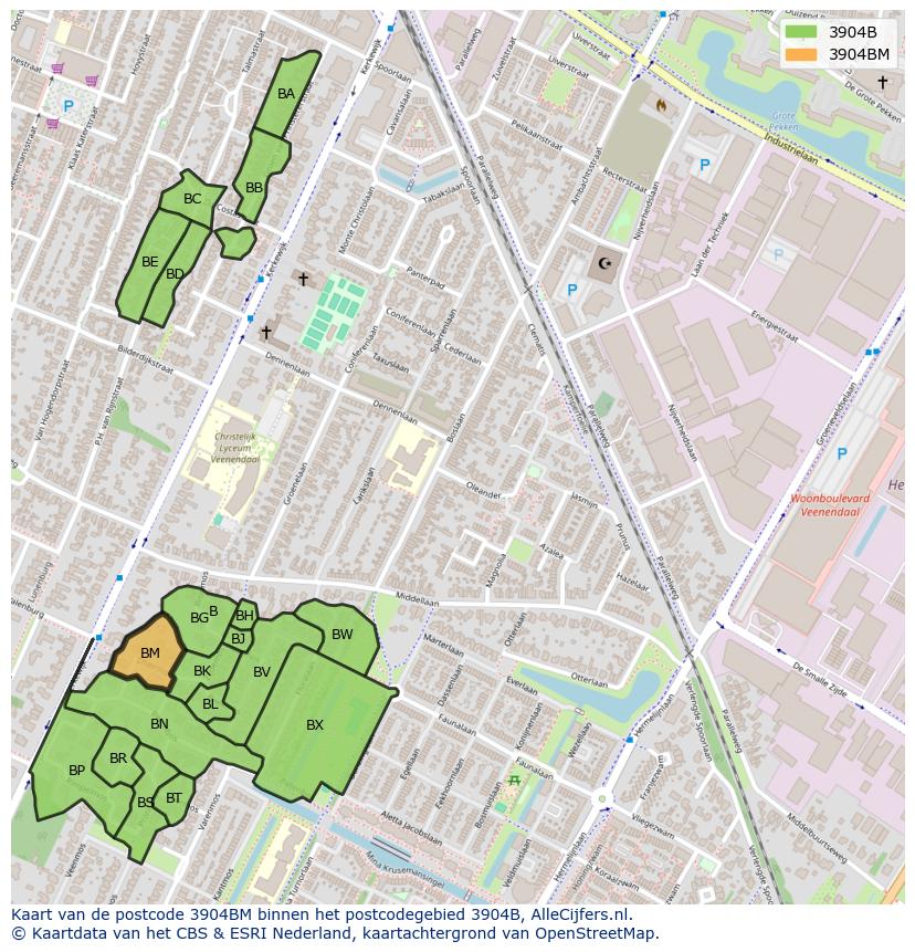 Afbeelding van het postcodegebied 3904 BM op de kaart.